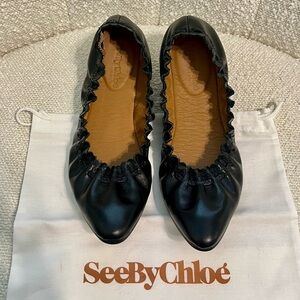 See By Chloe Jane Point Black Leather Ballet Flats 36 / 6
